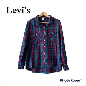Levi’s | Women’s Blue & Purple Flannel | Size XLarge | Full Button Down | Pocket
